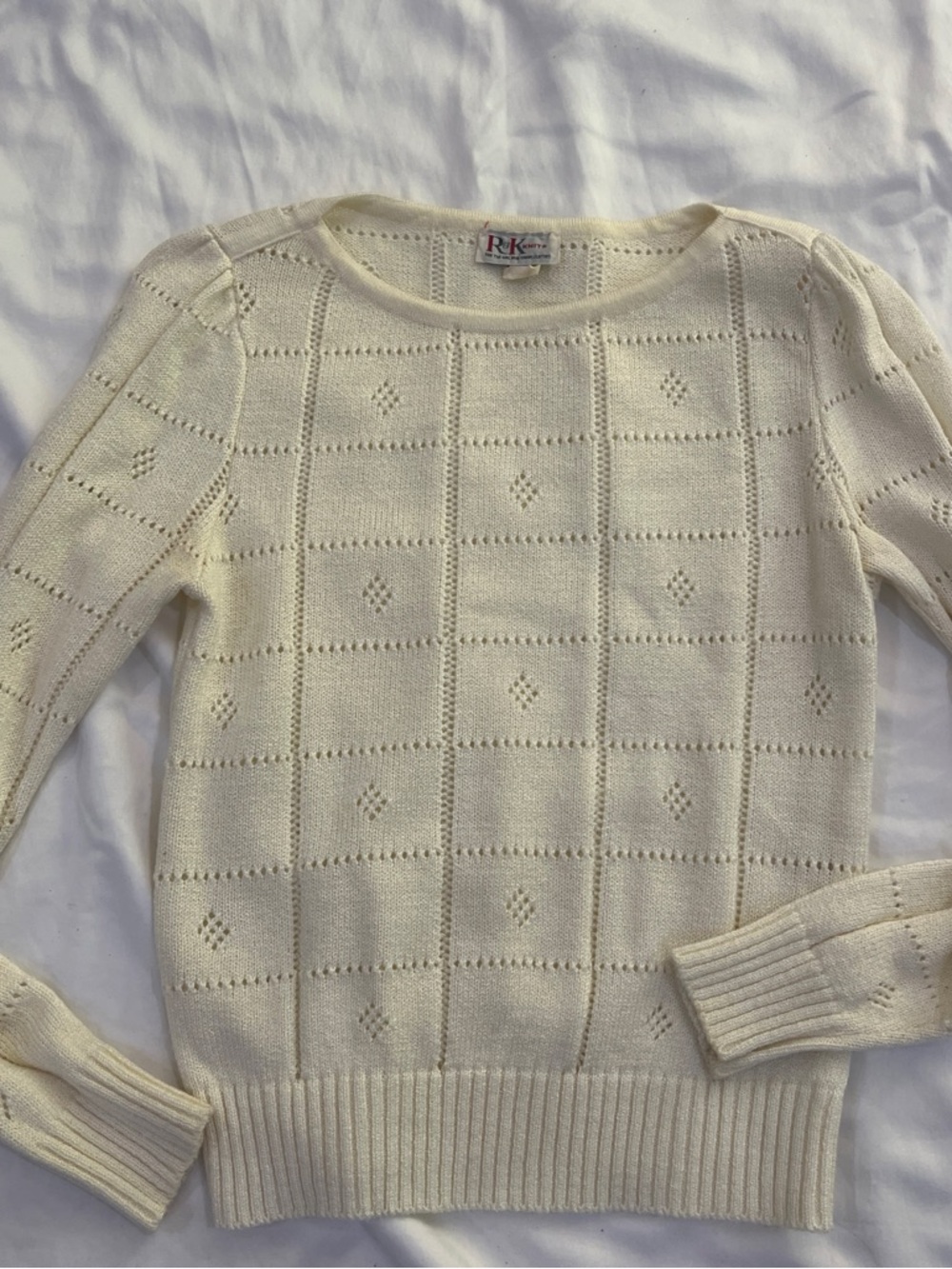 Cream Vintage 80’s Knit Long-Sleeve Sweater - Women's medium